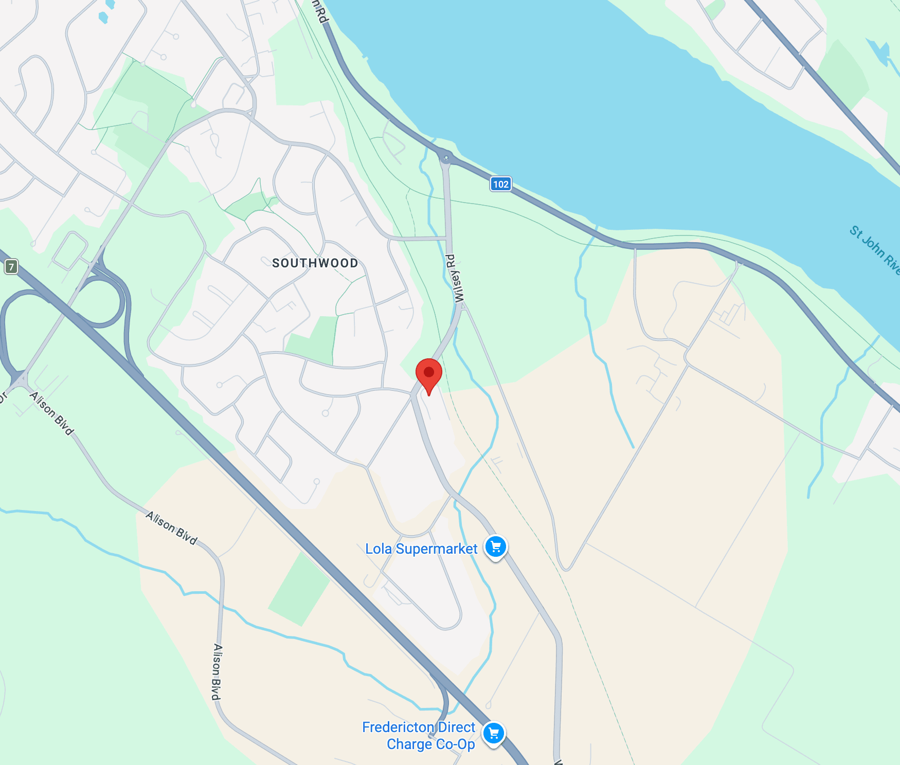 Map showing PitStop & Go at 300 Wilsey Road #1, Fredericton