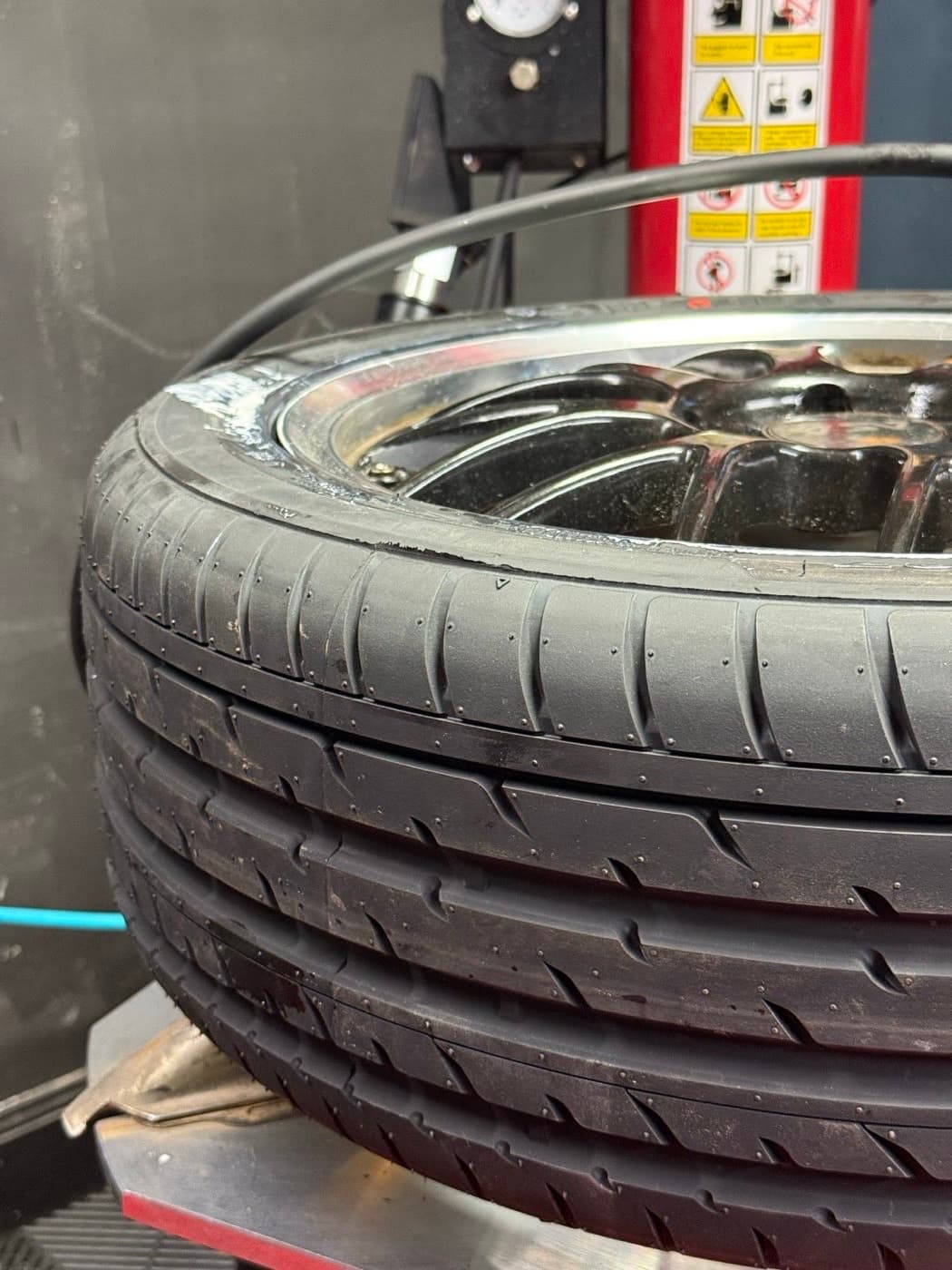 Fresh tire tread up close, central-tread punctures like this are patchable