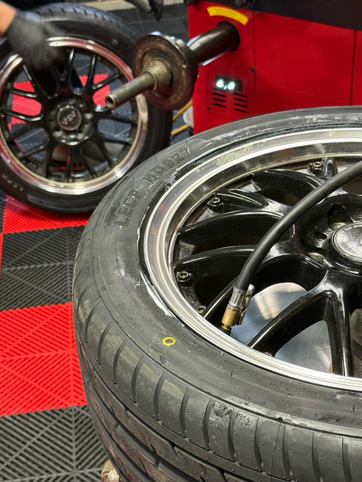 Wheel with a TPMS sensor installed at the valve stem